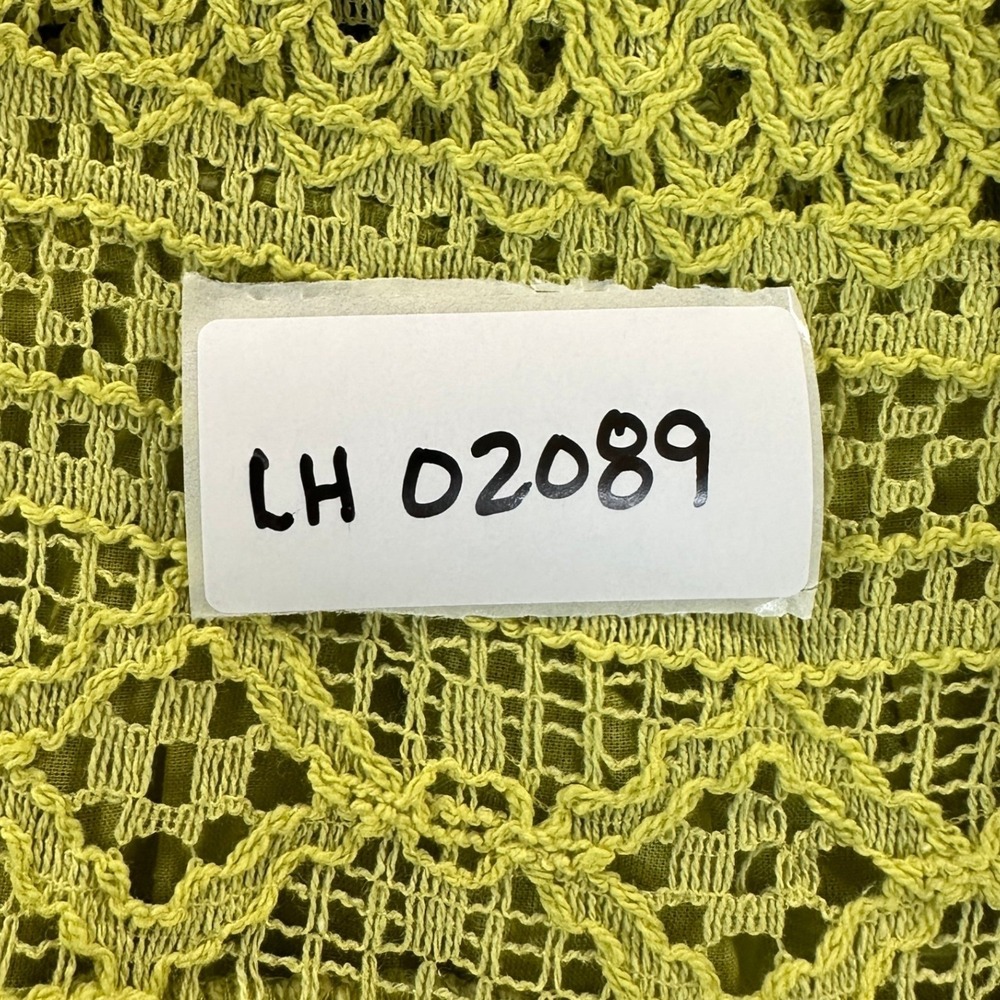 Calligraphie Blouse M Lime Green Cotton Crochet Lace Flutter Sleeve Top - Picture 9 of 9
